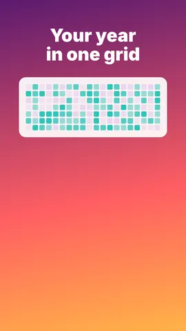 Daymark year heat-grid showing a full year of habit completions as small coloured squares
