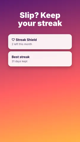Daymark streak shield card showing shields left this month and best streak